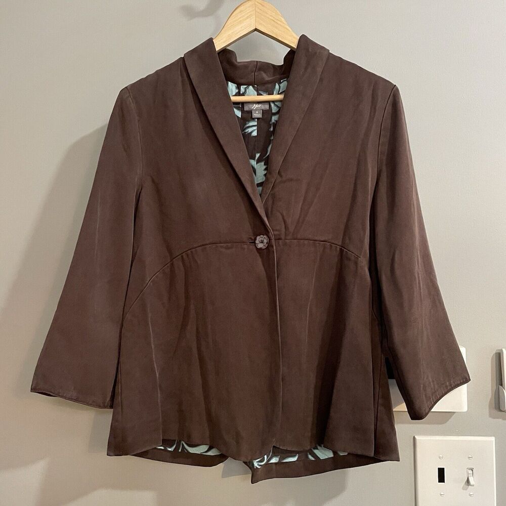 J Jill Blazer Single Button Luxe Tencel Jacket Pockets Floral Lining Boho Small